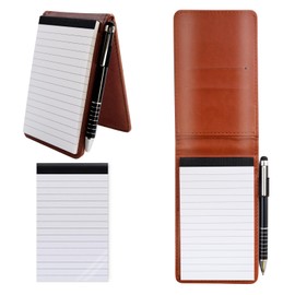 FINEASY Mini Pocket Notebook A7 Holder Set 100 Page 88G PU Leather Notebook with 50 Lined Sheets and 1Pc Metal Pen Small Notepad for School Office Business Home Note Writing (brown)