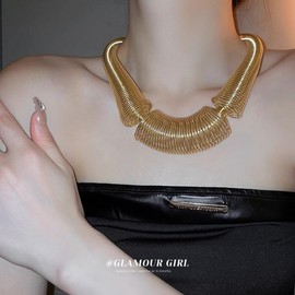 14k Gold Chunky Gold Chain Statement Choker Necklace for Women Trendy, 14K Gold Plated Thick Snake Chain Collar Torque Layered Necklaces Exaggerated Necklaces Personality Choker Jewelry (Gold)