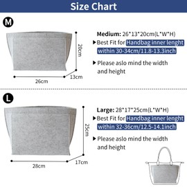 NOTAG Bag Organiser, Multi-Pocket Felt Handbag Organiser Lightweight Purse Organiser Insert for Tote Bag (Grey, M)