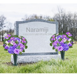 Naramiji Artificial Cemetery Flowers –Realistic Vibrant Rose/Tulip/Hydrangea Bouquet with Grave Vase for Headstone Decoration,Colorfast