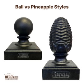 Decorex Hardware Cast Aluminum Pineapple Post Cap – Black Powder Coat – Fits Standard 6x6 Wood Posts (Actual 5.5"x5.5") – Rust & UV Resistant