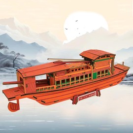 Norsis Home and Garden Wooden 3D Puzzle for Adults, Wood 3D Puzzles Toy, Red Boat Puzzle Model for Room Decoration Model Kits