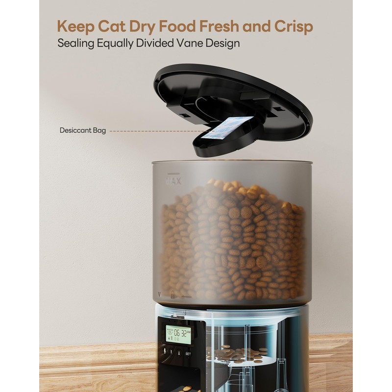 Automatic Cat Feeder Food Dispenser: 6L Timed Small Dog Dry