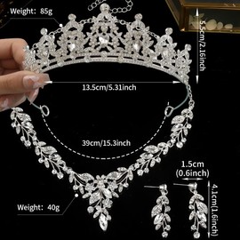 Women Crowns Wedding Crystal Tiaras Necklace Earrings Set Girls Silver Tiara Headband Princess Queen Headpiece Carnival Fancy Dress Party Costume Jewelry Set for Birthday Bridal Hen Party Christmas