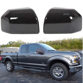ECOTRIC Top Half Upper Driver/Passenger Side View Gloss Black Mirror Covers for 2015-2020 Ford F150 F-150 (Set of 2 Mirror Cover Replacement)