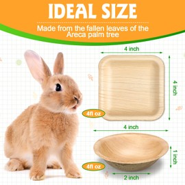 LOYIM 50 Pcs Disposable Palm Leaf Bowls Plates Set for Rabbits 4", Sturdy Bamboo Party Bowls Decorative Compostable Tableware for Rabbits Easter Birthday Outdoor BBQ Picnic Wedding