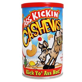 ASSKICKIN' Roasted Hot & Spicy Cashews - Habanero Flavored Spicy Nuts – 6oz. Resealable Can - Perfect Spicy Snacks for Adults