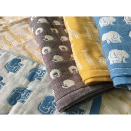 Seikan ELFH-050 Handkerchief, Made in Japan, Pure Cotton, Handkerchief Towel, 6 Layered Gauze, Baby, 7.9 x 7.9 inches (20 x 20 cm), Blue, Elephant Infant, BL