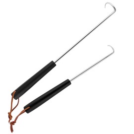 HaSteeL Meat Hook Flipper Set of 2, Stainless Steel Pigtail Food Flipper Turner 12Inch & 17Inch, BBQ Accessories Great for Grilling Smoking Frying, Long Body & ABS Handle, Easy to Clean & Left Handed
