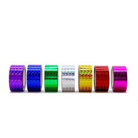 Decorating Adhesive Prism Laser Tape - 1 in. (1.0") X 50 Ft. 7 Color Set for Sport Hoop Hula Hoop, Baton Tape, Reflective Prismatic Adhesive Tape Roll. Safety Glare Tape (1" x 50ft)