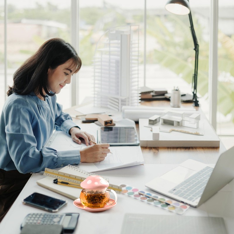Cute Mushroom Shaped Teacup Ceramic Glass Filter Tea Cup Set