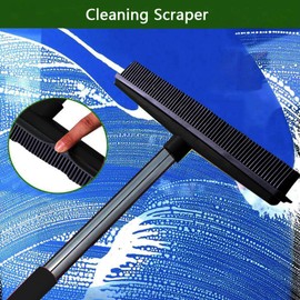 Pet Hair Removal Rubber Broom, Telescopic Fur Remover Broom with Built in Squeegee Sweeping Tool for Carpet Hardwood Floor Tile(Black)
