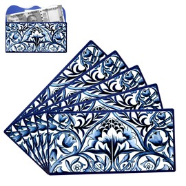 Home Genie Money Gifting Envelopes, Decorative Shagun Lifafa, Premium Money Envelopes with Blue Mediterranean Tile Print, For Weddings, Rakhi, Diwali, Engagements, Baby Showers - Pack of 5