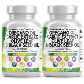 Clean Nutraceuticals Oregano Oil Garlic Extract Olive Leaf Black Seed Oil - Immune Support & Digestive Health Supplement for Women and Men with Vitamin D3 & Zinc - 2Pack