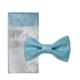 Men's Plain Color Pre-tied Bow Tie and Pocket Square Set | Glitter Sparkling Bow Tie set for men and women | CK Bow Tie (Light Blue Set Bow Tie & Pocket Square)
