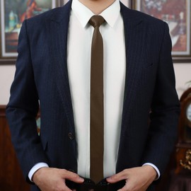 PenSee Men's Truffle Brown Ties Thin Solid Pure Color 1.58" (4CM) Plain Slim Necktie Skinny Ties For Men