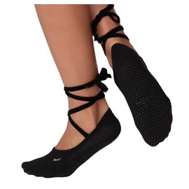 SHASHI Regular Black Ballet Socks for Women – Non Slip Socks for Women – Ballet Flat Socks – Women Grip Socks - Ballet Tie Socks - Womens Workout Socks for Barre, Pilates, or Ballet Yoga Socks