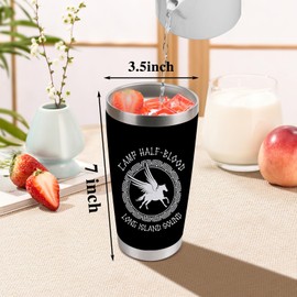 LLKJHGE Camp Half Blood Gift Percy Movie Inspired 20oz Stainless Steel Tumbler with Lid and Straw Percy Fans Gifts Camp Half Blood Cabins Gift (black camp half-blood)