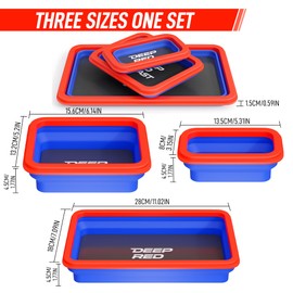 deepredcoast Collapsible Magnetic Parts Tray Set, 3 Pcs Silicone Magnetic Tool Trays