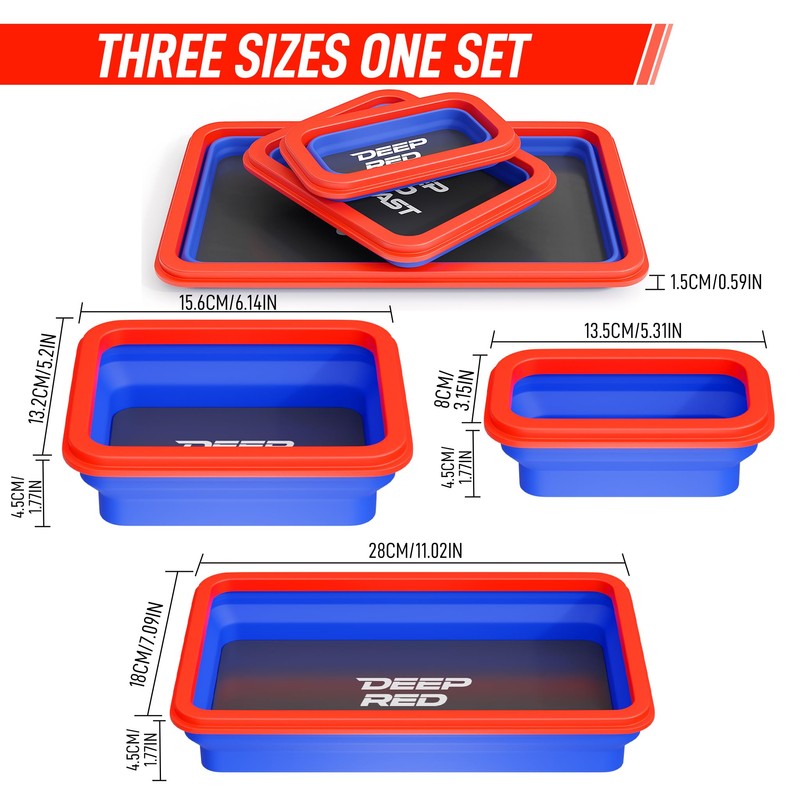 deepredcoast Collapsible Magnetic Parts Tray Set, 3 Pcs Silicone Magnetic