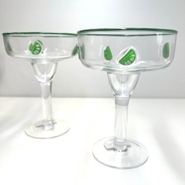 NEW Anthropologie Dupe LIME MARGARITA GLASSES Slices Green SET OF 2