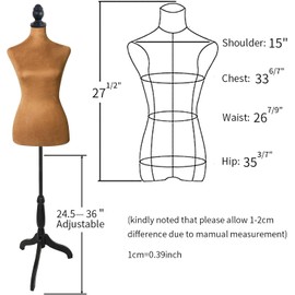 YunHome Female Half Body Dress Form Mannequin Torso Clothing Foam Height for Sewing, Brown Detachable Manikin with Stability Plastic Tripod Base Stand