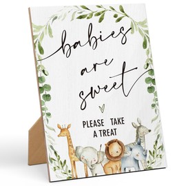 Babies are Sweet Take a Treat Baby Shower Sign-8×11 Inches, Jungle Safari Animal Wooden Sign, Gender Neutral Tabletop Decor for Gender Reveal Party, Baby Shower Party Favors Supplies Decoration-LA87
