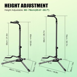 LINRAX Guitar Stand with Neck Holder, Folding Guitar Stand, Adjustable Height, Non-Slip Rubber and Foam Arms, Universal Guitar Holder for Acoustic Classical Electric Guitar Bass, Tripod Guitar Rack