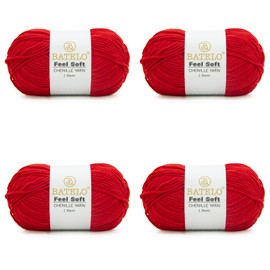 BATELO Thin Chenille Yarn for Crocheting & Knitting, Soft Plush Yarn for DIY Crafts, Amigurumi, Home Decor - 3 Light - 4 Pack of 1.7oz/142yds - Red