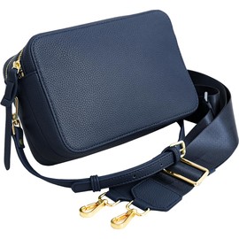 MALTA Women's Shoulder Bag, Cross-body Design, Double Zipper, 2-Way Strap, Wide Wide, Reduces Strain, Smaller, Large Capacity, Lightweight, Bag, navy