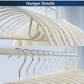 Cocomaya 16.5 Inch Ivory No Shoulder Bumps No Mark Non-Slip Rubber Coated Contour Meta Hanger for Sweater T-Shirt Suit Coat Uniform with Pants Bar Pack of 10