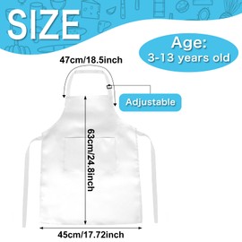 PLULON 12 Pcs Kids Apron Bulk Adjustable White Chef Apron with 2 Pockets Painting Aprons for Kids Cooking Baking Crafts (White)
