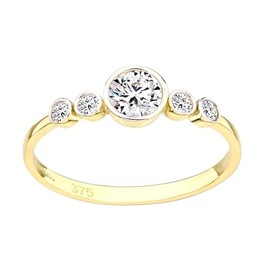 Old English Jewellers 9ct Yellow Gold Vintage Style White Sapphire & CZ Engagement Ring size J to S (O)