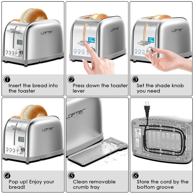 Lofter 2 Slicer Toaster with Bagel Function, Stainless Steel