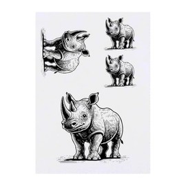 Azeeda 4 x 'Glückliches Baby-Nashorn' Temporäre Tattoos - Wasserfest, Hautfreundlich & Ungiftig · Transfers in Verschiedenen Größen (TO00081362)