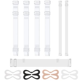 Auiremrti Transparent Bra Straps, 3 Pairs Shoulder Straps + 1 Piece Transparent Back Strap + 4 Bra Strap Clips, Non-slip, Adjustable, Invisible Bra Straps
