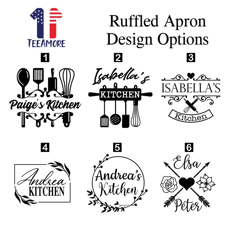TEEAMORE Custom Ruffle Apron Your Name With Floral Frame Kitchen