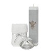 Kit de Bautizo Gris Con Cirio Vela Concha Pewter Toalla
