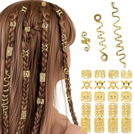 TEBIEKOY Set de 23 Piezas de Accesorios Dorados para El Cabello: Joyería para Rastas, Trenzas, Pinzas Doradas con Forma de Serpiente, Cuentas para El Cabello, Accesorios Renacentistas, Estilo 2.