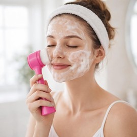Cepillo Facial 2 en 1 Doble Cara – Limpieza Profunda con Cerdas Suaves y Exfoliante de Silicón – Brocha Limpiadora Manual para Rostro, Removedor de Maquillaje y Control de Grasa (Naranja)