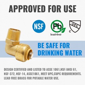 SUNGATOR 1/2 Inch Male Adapter Elbow, 1/2 MNPT Threaded, No Lead Brass Push-to-Connect Plumbing Fittings for PEX Pipe, Copper, CPVC, with 1 Disconnect Clip and 1 Sealing Tape, Pack of 6