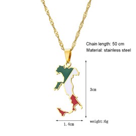 LUTAKU Italy Map and Flag Necklace for Women Men, Eritrean Necklace Pendant Charm, Stainless Steel Italian Map Jewelry Accessories (gold)