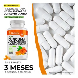 Crcuma y Jengibre  Pimienta Negra (180 Cpsulas Para 90 Das) -  Articulaciones y Desinflamatorio [Potente Formulacin]  Alta Concentracin de Curcumina  