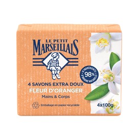 Le Pe Marseillais Extra Mild Orange Blossom Soap (4 x 100 g) - Solid Hand & Body Soap with 98% Natural Ingredients - Recyclable Paper Packaging