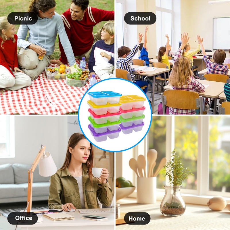 DAJAVE 10 Pcs Snack Boxes, Lunchables Container 4 Compartments Snack