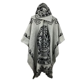 Unisex Mexican Poncho Cobija Gaban Blanket Poncho Vintage Hippie Boho Shawl Pancho Sleeveless Sweater Cloak Costume Outfit (Gray, S)