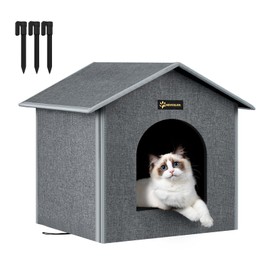 MIU Color Outdoor Cat House, Small Weatherproof Cat Houses for Outdoor Little Cats, Insulated Feral Cat Shelter with Removable Soft Mat, Easy to Assemble, 15" x 13" x 14.5"