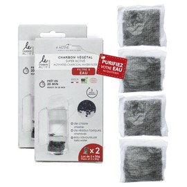 4 x Water Filter Vegetable Activated Carbon French Activated Carbon Super Activated Granules - Only 20 Minutes - Natural for Carafe, Bottle, Drinking Bottle - Filter Flowing Water