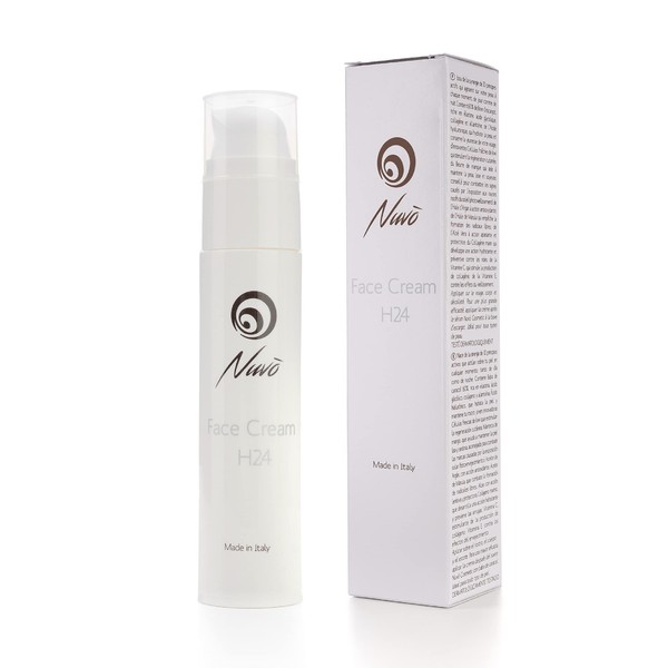 Nuvo' Face Cream H24 with 60% Snail Slime, Hyaluron, Sea Collagen, Aloe, Vitamin C-E, Fresh Kiwi Cells, Moisturiser, Blemished Skin, Acne, Anti-Wrinkle Face, Neck and Décolleté 50 ml