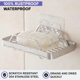 KINCMAX Premium Adhesive Soap Holder for Shower Wall - Drill Free Bar Soap Dish for Bathroom Storage - Stainless Steel Shower Soap Caddy w/Adhesive Sticker (Silver)